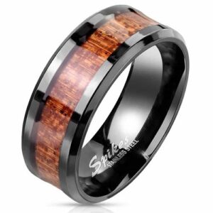 Sort Wood inlay og rustfri stål ring